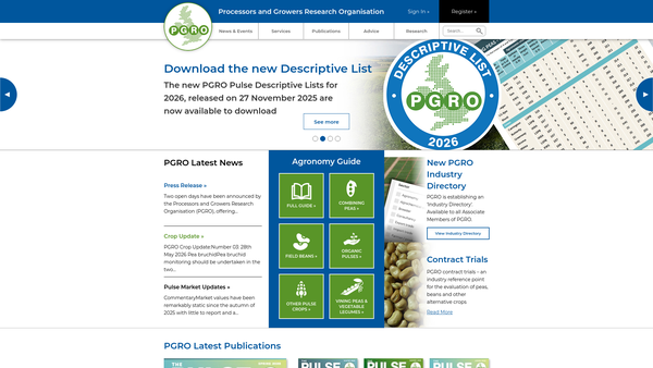 Screenshot of the Processors And Growers Research Organisation website