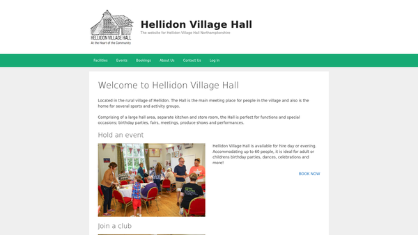 Screenshot of the Hellidon Village Hall website
