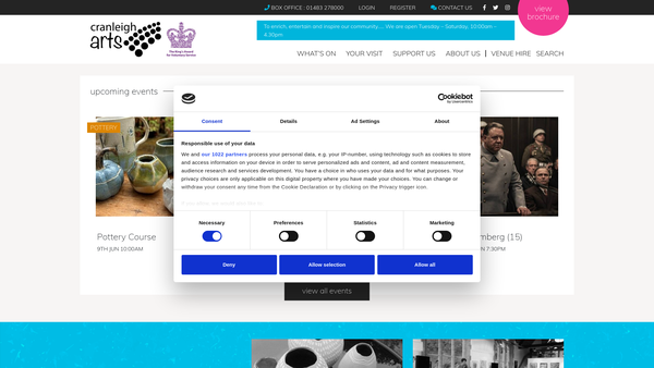 Screenshot of the The Cranleigh Arts Centre Limited website