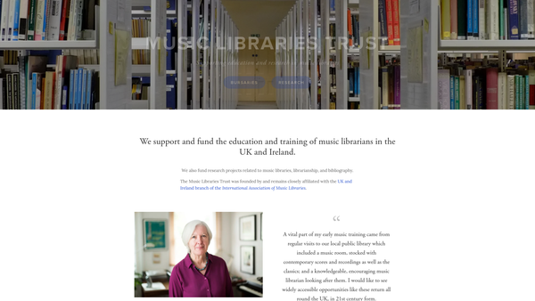 Screenshot of the The Music Libraries Trust website