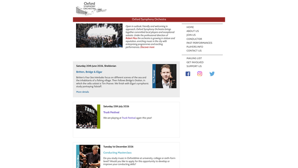 Screenshot of the Oxford Symphony Orchestra website