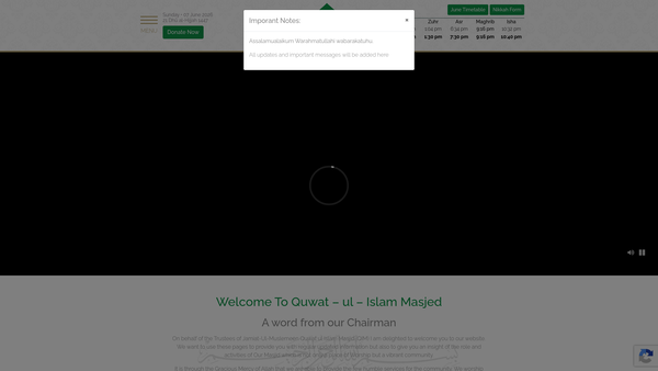 Screenshot of the Jamiat-Ul-Muslemeen Quwat-Ul-Islam Masjed website