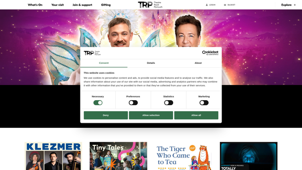 Screenshot of the Theatre Royal (Plymouth) Limited website