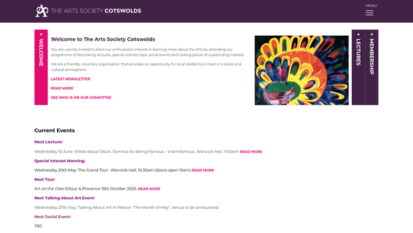 Screenshot of the The Arts Society Cotswolds website