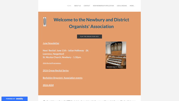 Screenshot of the Newbury And District Organists' Association website