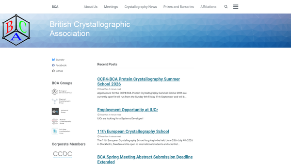 Screenshot of the British Crystallographic Association website