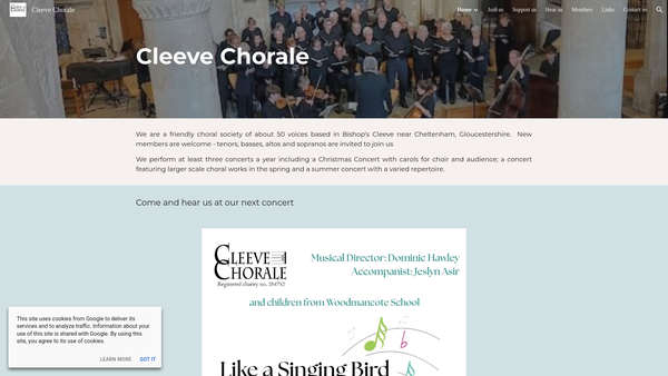 Screenshot of the Cleeve Chorale website
