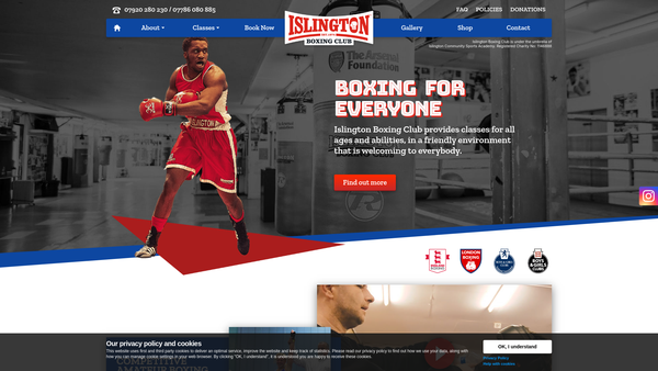 Screenshot of the Islington Boy's Club website