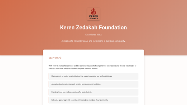 Screenshot of the Keren Zedakah website