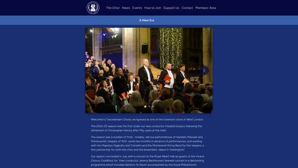 Screenshot of the Twickenham Choral Society website