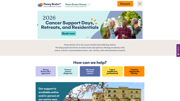 Screenshot of the Penny Brohn Cancer Care website