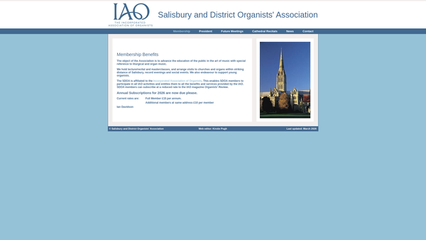 Screenshot of the The Salisbury And District Organists' Association website