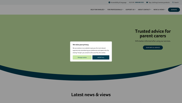 Screenshot of the Contact A Family website