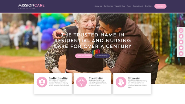 Screenshot of the Mission Care website