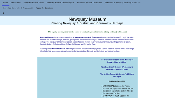 Screenshot of the Newquay Old Cornwall Society website