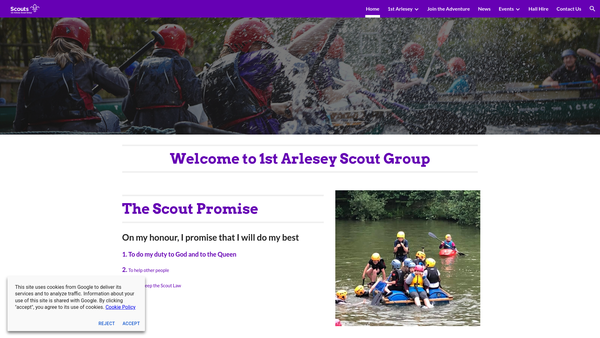 Screenshot of the 1st Arlesey Scout Group website