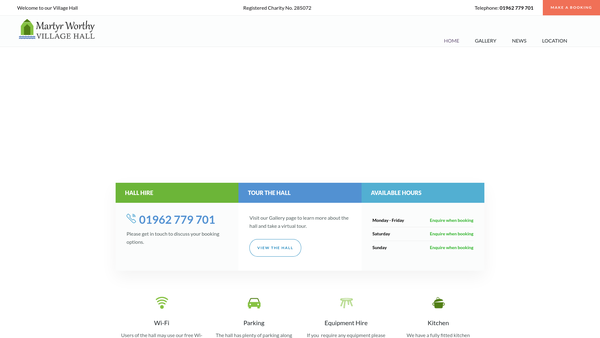 Screenshot of the Martyr Worthy Village Hall website