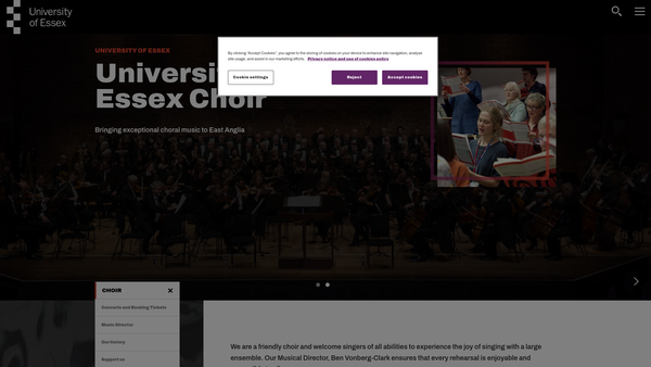 Screenshot of the The University Of Essex Choir website