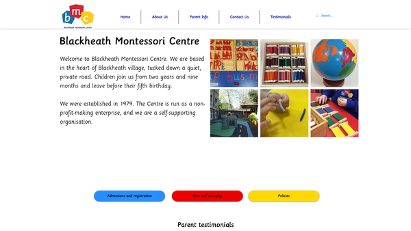Screenshot of the Blackheath Montessori Centre Limited website
