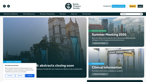 Screenshot of the The British Thoracic Society website