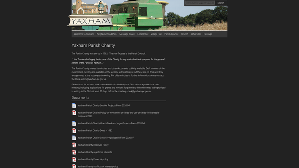 Screenshot of the Yaxham Parish Charity website