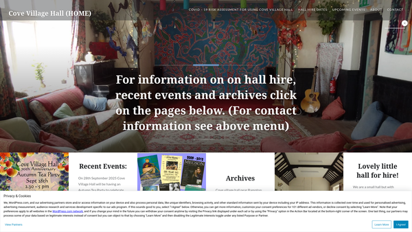 Screenshot of the Cove Village Hall website