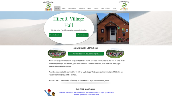 Screenshot of the Hilcott Village Hall website