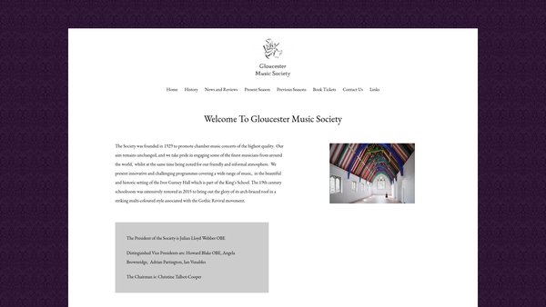Screenshot of the Gloucester Music Society website