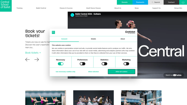 Screenshot of the Central School Of Ballet Charitable Trust Limited website