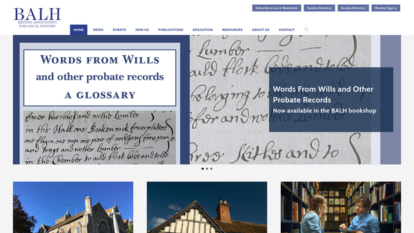 Screenshot of the British Association For Local History website