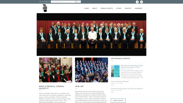 Screenshot of the Bexhill Choral Society website