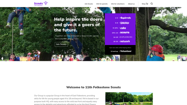 Screenshot of the 11th Folkestone (St John's) Scout Group website
