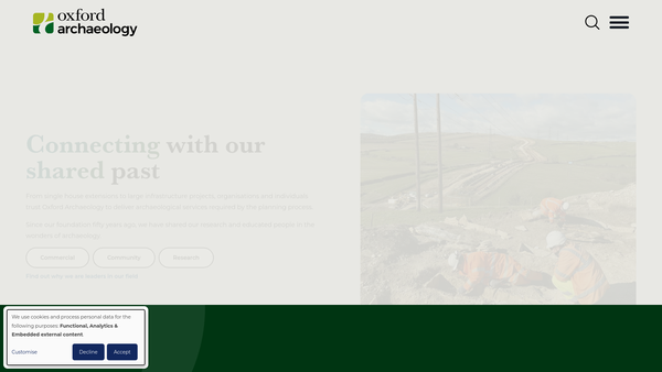 Screenshot of the Oxford Archaeology Limited website