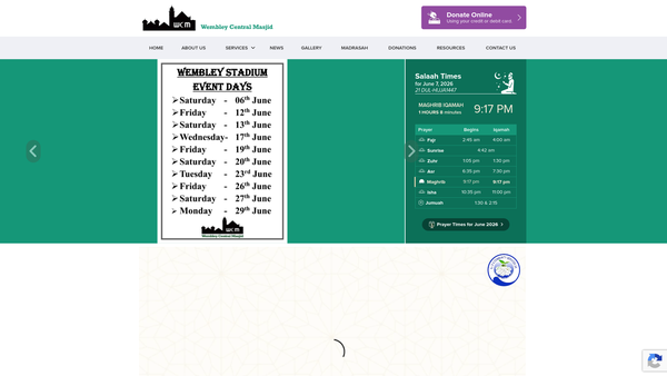 Screenshot of the Wembley Central Masjid website