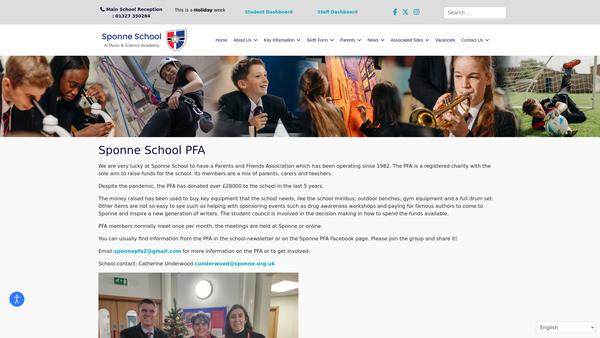 Screenshot of the The Sponne School Parents' And Friends' Association website