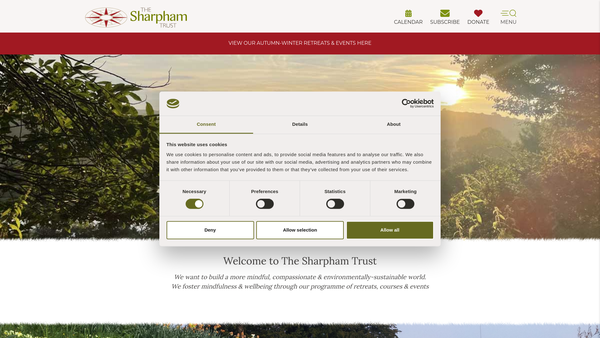 Screenshot of the The Sharpham Trust website