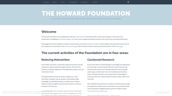 Screenshot of the The Howard Foundation website