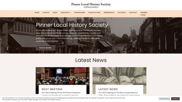 Screenshot of the Pinner Local History Society website