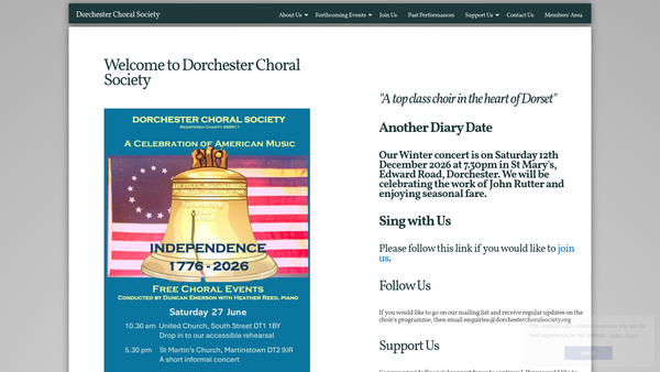 Screenshot of the Dorchester Choral Society website
