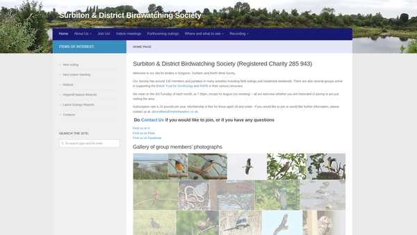 Screenshot of the The Surbiton And District Bird Watching Society website