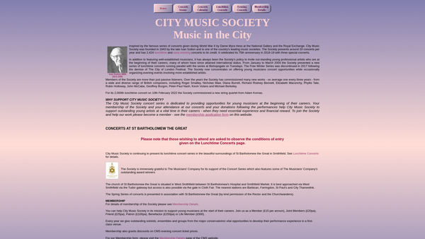 Screenshot of the City Music Society website