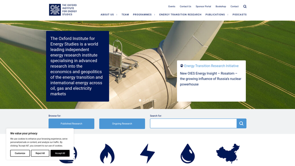 Screenshot of the Oxford Institute For Energy Studies website