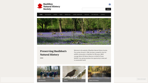 Screenshot of the Basildon Natural History Society website
