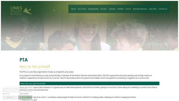 Screenshot of the Links Primary School Parents Association website