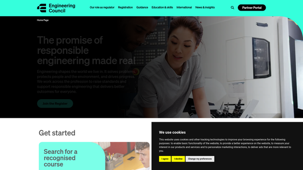 Screenshot of the The Engineering Council website