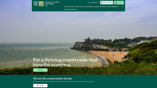 Screenshot of the Kent Branch Of The Council For The Protection Of Rural England website