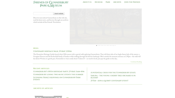 Screenshot of the Friends Of Gunnersbury Park And Museum website