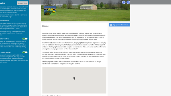 Screenshot of the Great Chart Playing Fields Association website