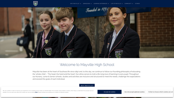 Screenshot of the Mayville High School Limited website