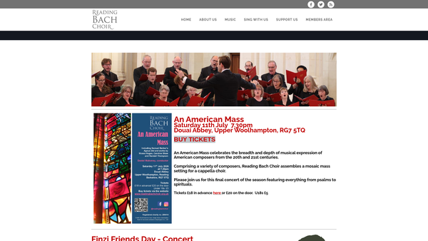 Screenshot of the The Reading Bach Choir website